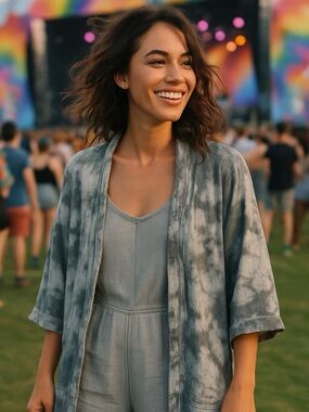 Oh My Gauze! Gray Tie-Dye Kimono Coverup Duster 100% Cotton Size 2 (L/XL) 12-14